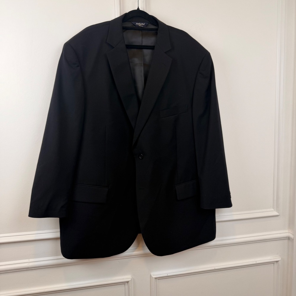 Joseph & Feiss Gold Mens 50 Short Black 100% Wool 2-Button Blazer Suit Jacket